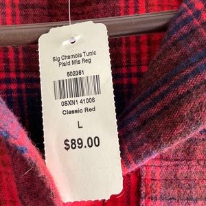 Llbean tags on flannel tunic/ dress . Color blue flannel / red black